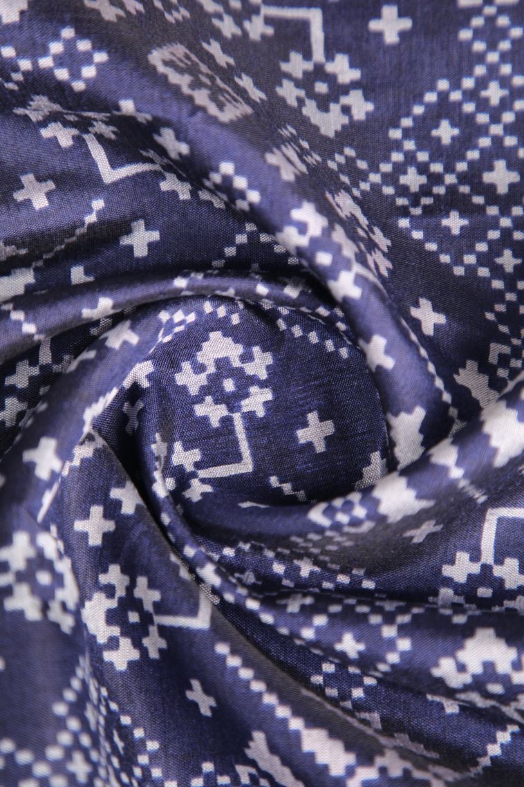 Berry Blue Semi Tussar Silk with Gold Zari Pochamballi Pattern view 4