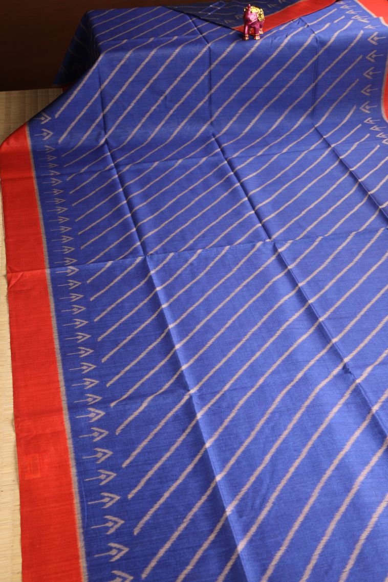 Azure Blue Semi Tussar Silk with Without Zari Zari Cross Straipes view 2
