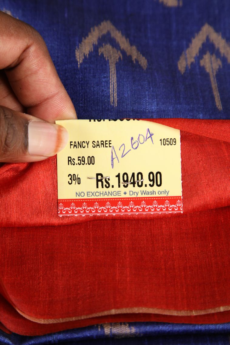 Azure Blue Semi Tussar Silk with Without Zari Zari Cross Straipes view 3