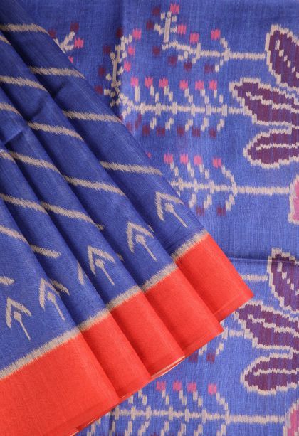 Azure Blue Semi Tussar Silk with Without Zari Zari Cross Straipes