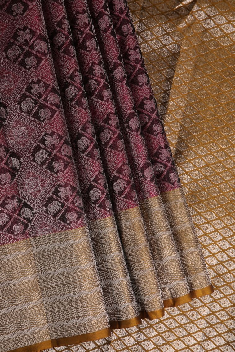 Bosenberry Purple Soft Silk Saree with Silver Zari Animal And Bird Motifs view 1