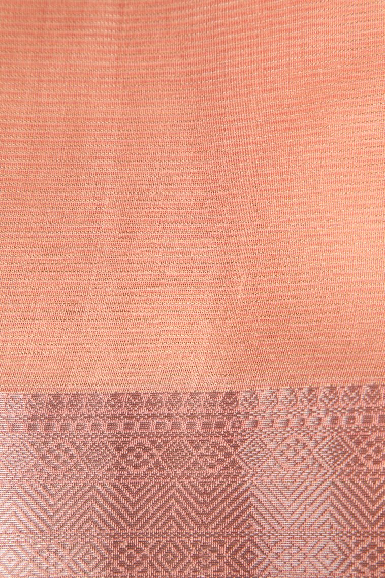 Coral Pink Organza Saree with Silver Zari Plain view 3