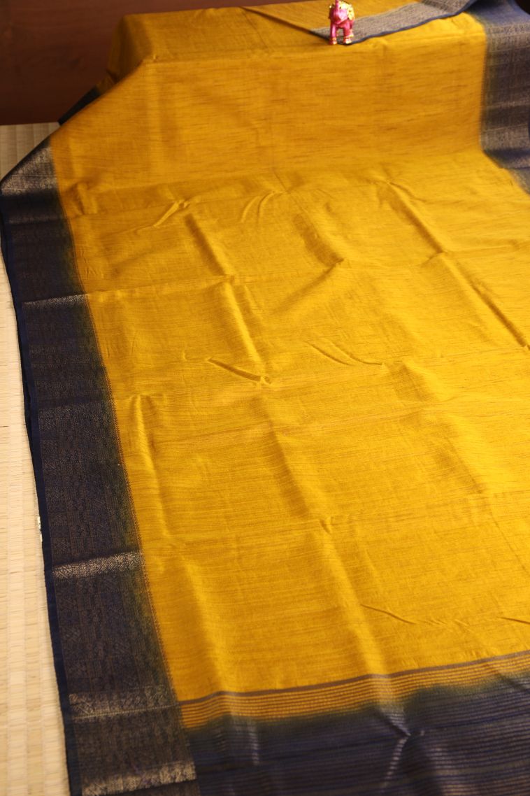 Gold Semi Tussar Silk with Gold Zari Plain view 2