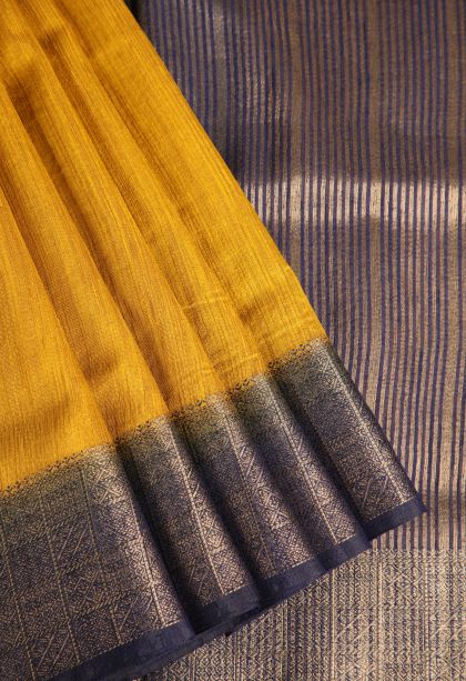 Gold Semi Tussar Silk with Gold Zari Plain