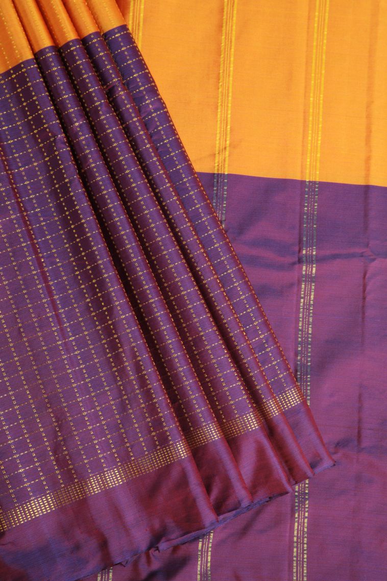 Bosenberry Purple Soft Silk Saree with Gold Zari Checks