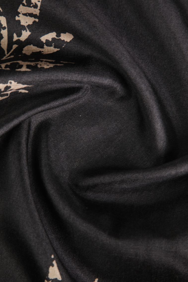 Asphalt Black Semi Tussar Silk with Gold Zari Leaf Pattern view 4