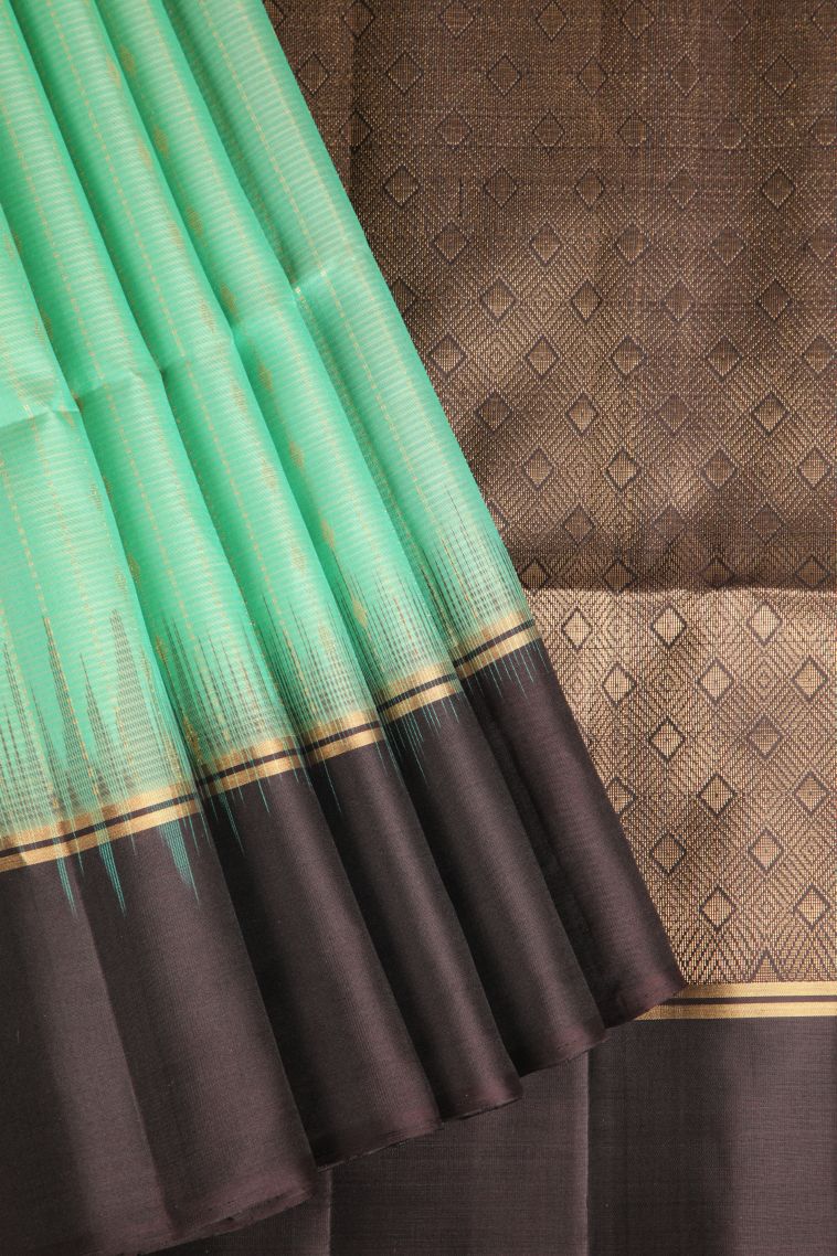 Mint Green Soft Silk Saree with Gold Zari Rain Drops Mottif view 1