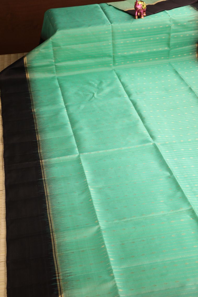 Mint Green Soft Silk Saree with Gold Zari Rain Drops Mottif view 2
