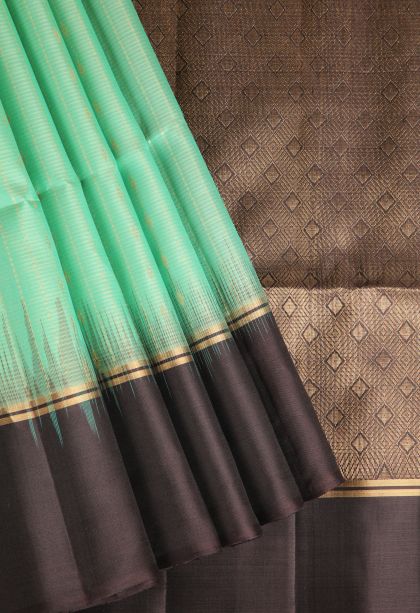 Mint Green Soft Silk Saree with Gold Zari Rain Drops Mottif