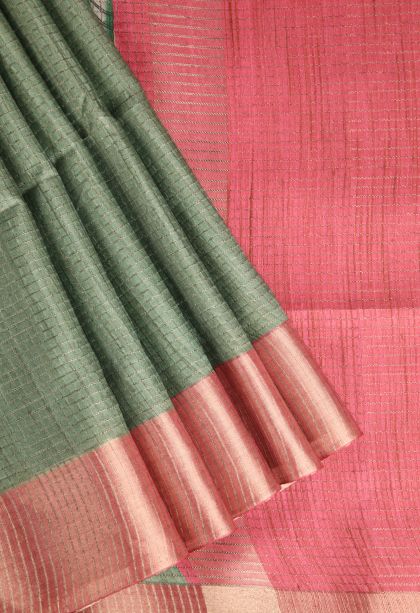 Sage Green Semi Tussar Silk with Gold Zari Story Telling