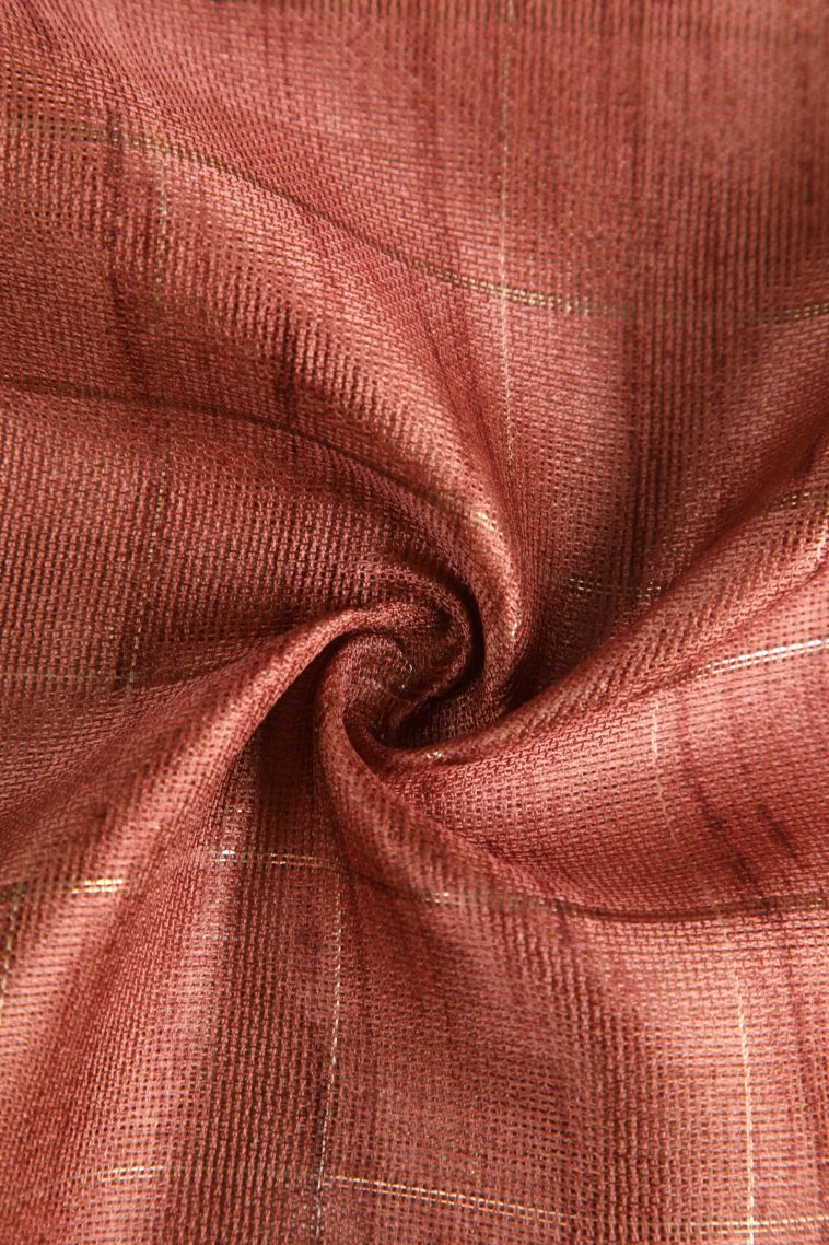 Ginger Orange Jute Sarees with Silver Zari Checks view 4