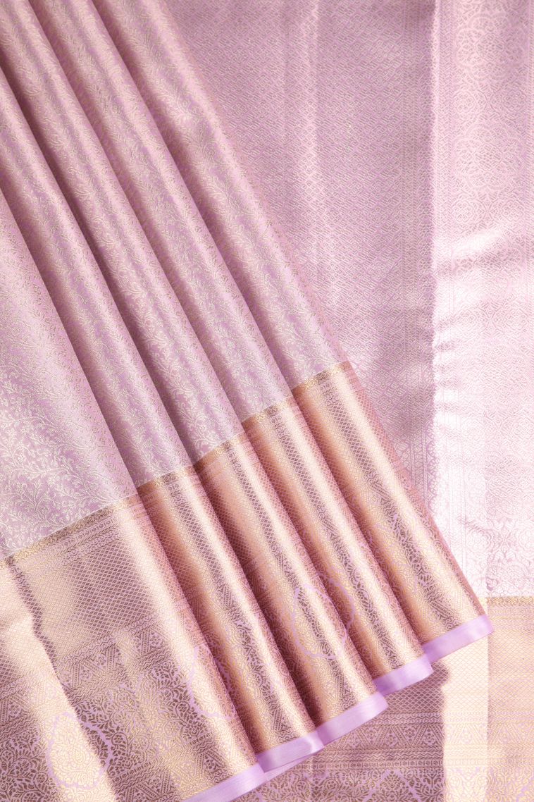 Crepe Pink Tissue Silk Sarees with Gold Zari Floral Patterns view 1
