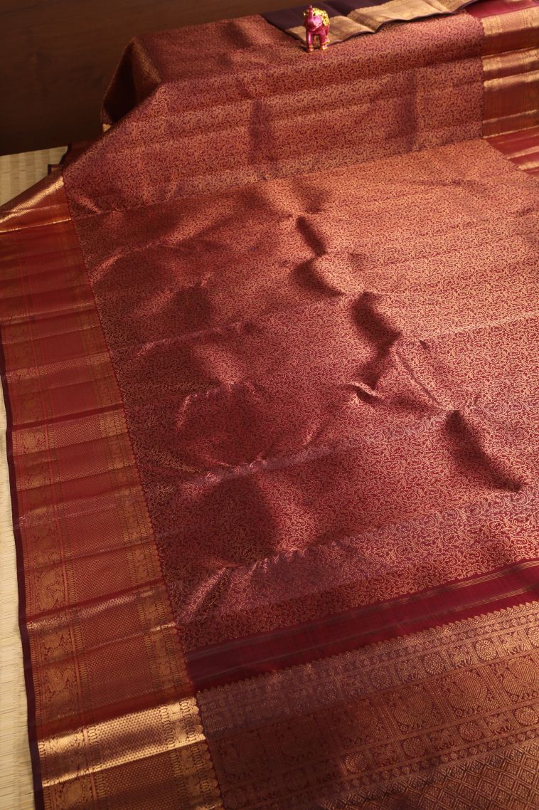 Bindi Red Kanchipuram Silk Sarees with Gold Zari Floral Patterns view 2