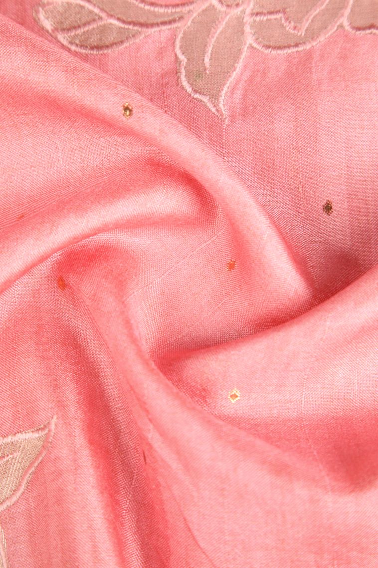 Rose Pink Tussar Saree with Without Zari Zari Floral Puttas view 4