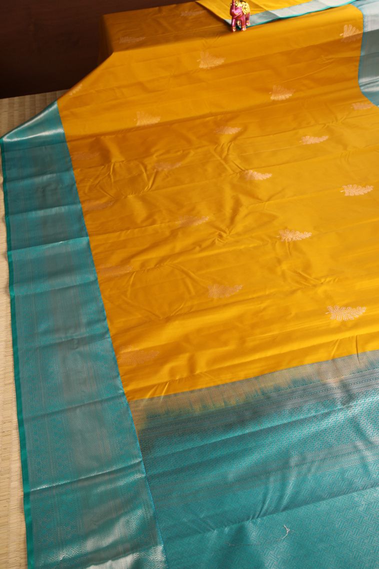 Merigold Orange Apoorva Silk Sarees with Copper Zari Floral Puttas view 2