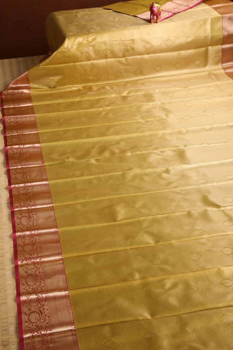 Biscotti Yellow Visiri Madippu Silk Sarees with Gold Zari Floral Patterns view 2