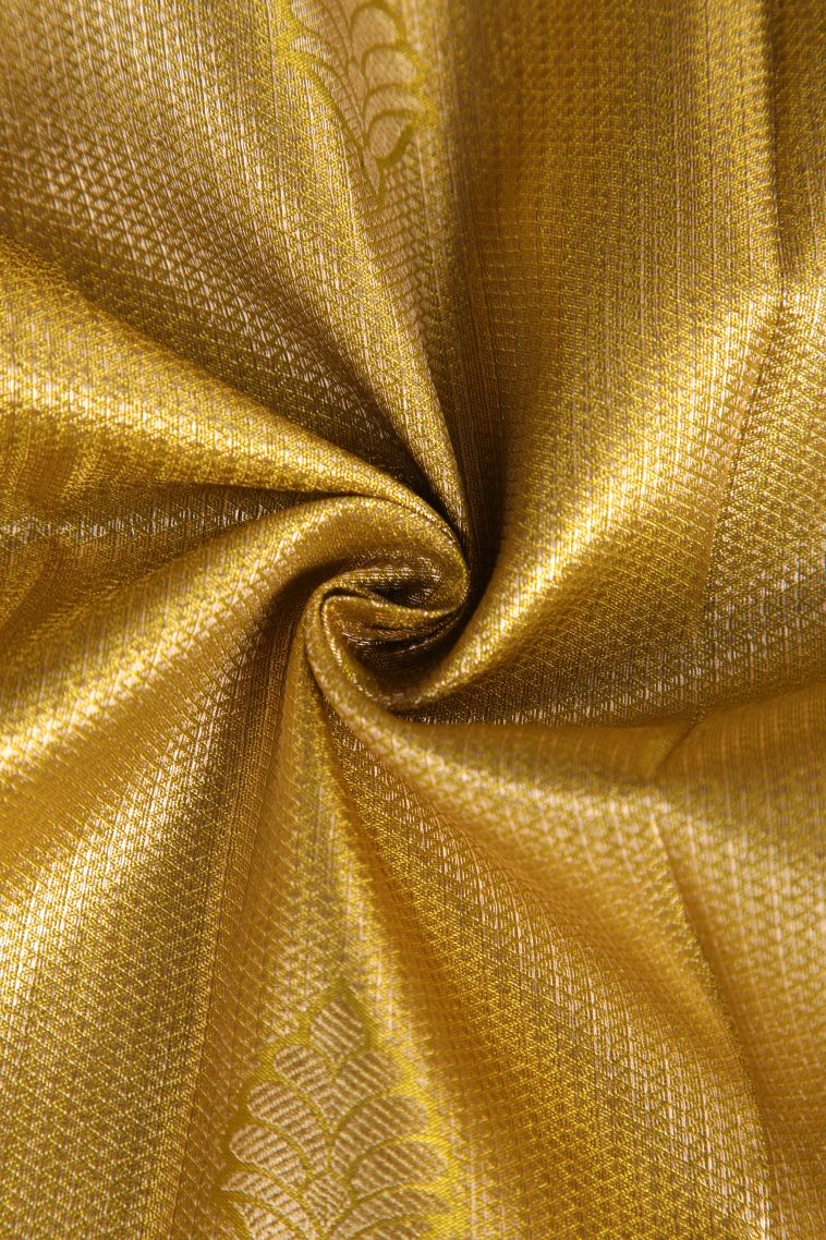 Biscotti Yellow Visiri Madippu Silk Sarees with Gold Zari Floral Patterns view 4