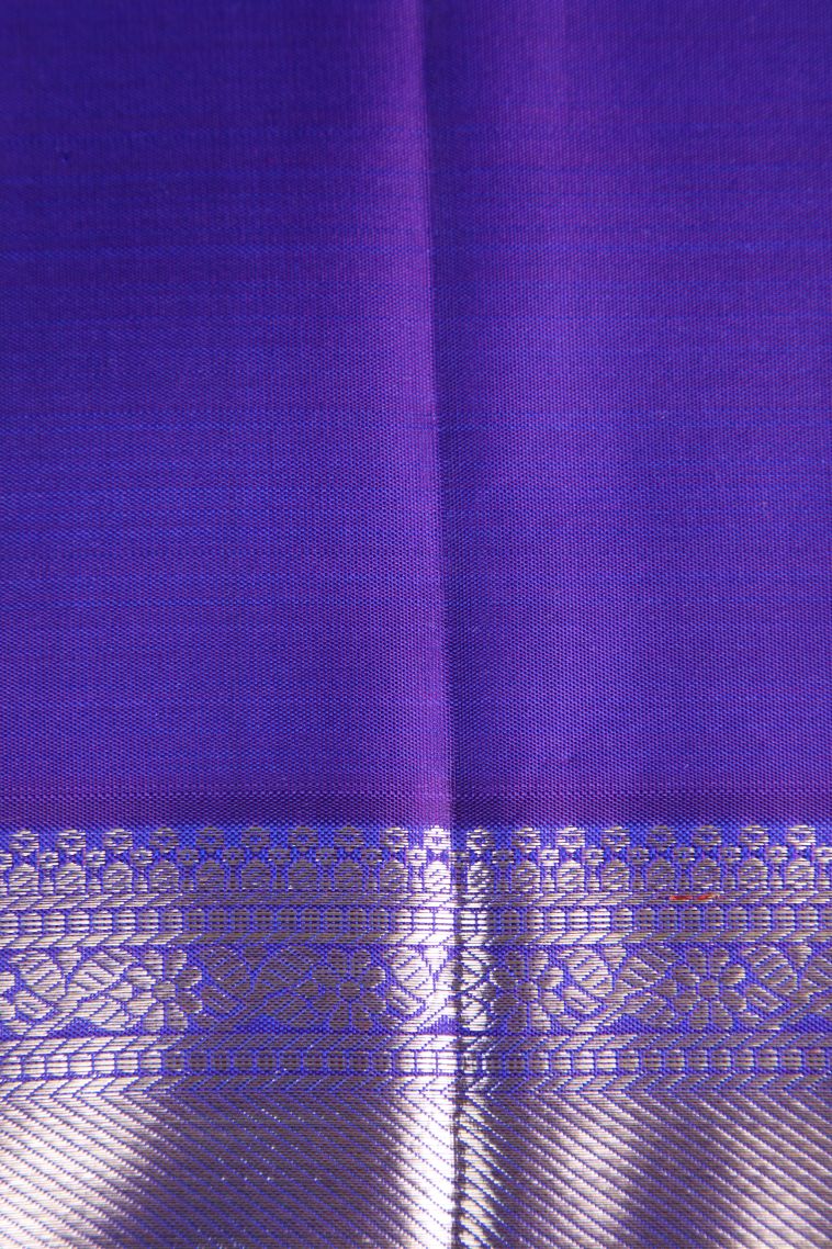 Viola Purple Kanchipuram Silk Sarees with Silver Zari Floral Patterns view 3