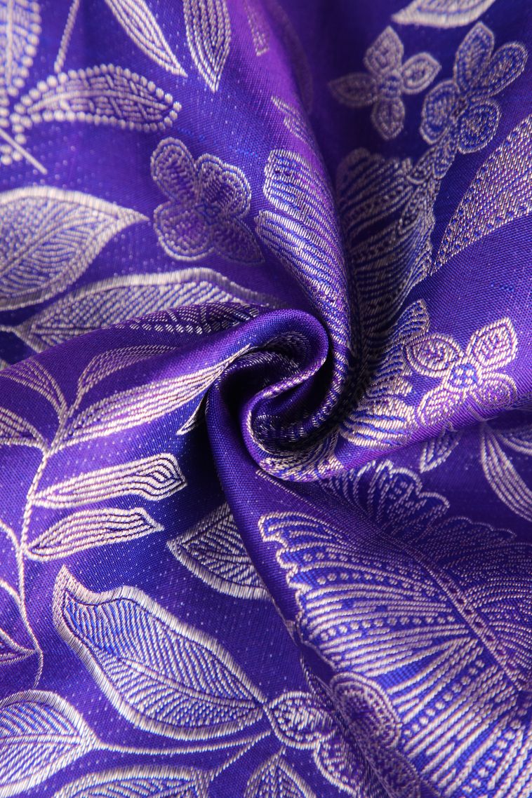 Viola Purple Kanchipuram Silk Sarees with Silver Zari Floral Patterns view 4