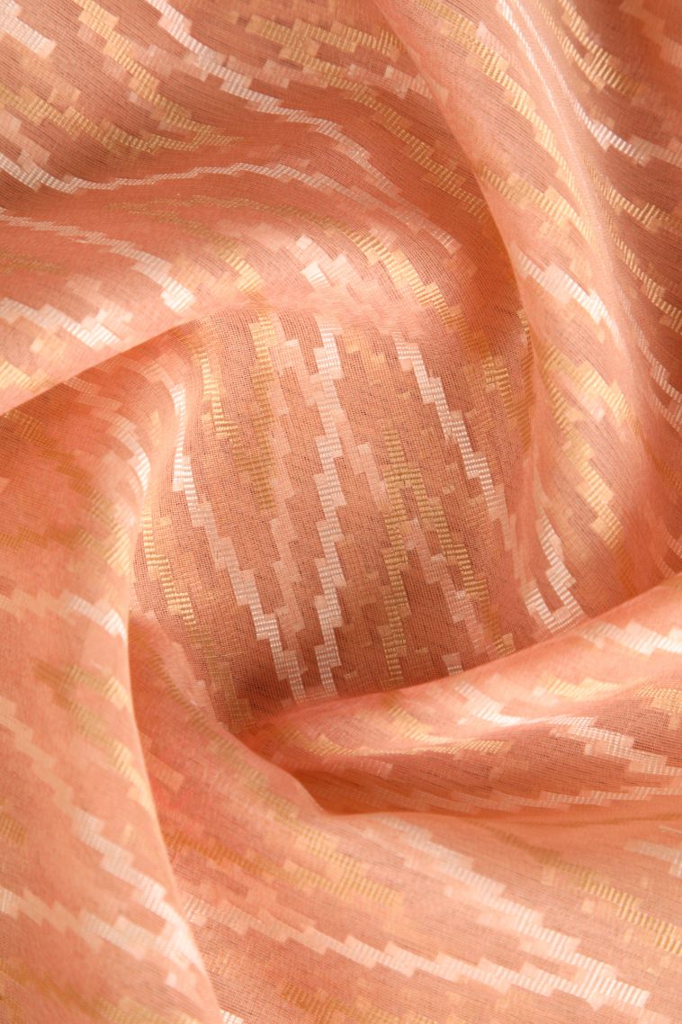 Flamingo Pink Organza Saree with Multy Colour Zari Geometric Shapes view 4