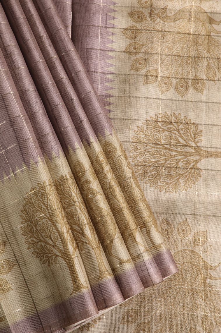 Periwinkle Purple Jute Sarees with Silver Zari Checks view 1