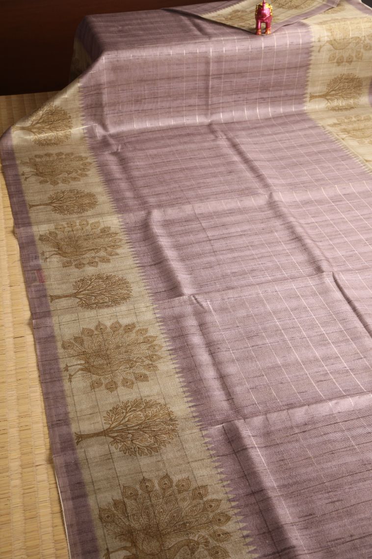 Periwinkle Purple Jute Sarees with Silver Zari Checks view 2