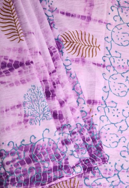 Lavender Purple Cotton Sarees with Without Zari Zari Floral Patterns