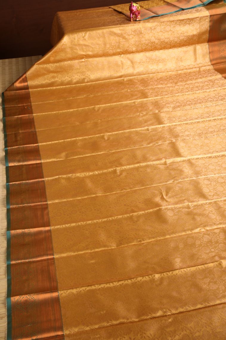Gold Visiri Madippu Silk Sarees with Copper Zari Floral Patterns view 2