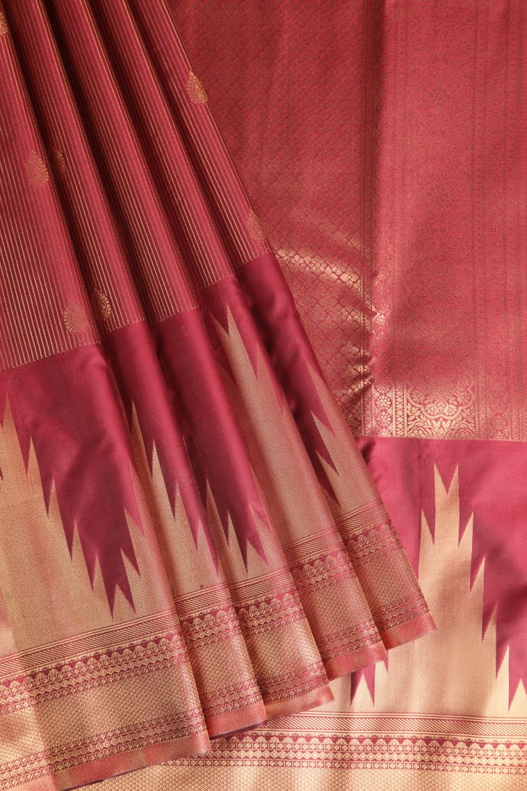 Currant Red Apoorva Silk Sarees with Gold Zari Thilagam Puttas view 1