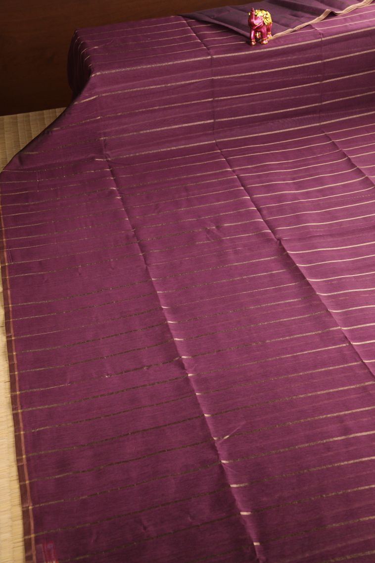 Bosenberry Purple Semi Tussar Silk with Gold Zari Stripes view 2