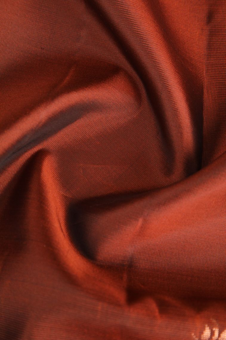 Mahome Red Soft Silk Saree with Copper Zari Peacock Motifs view 4