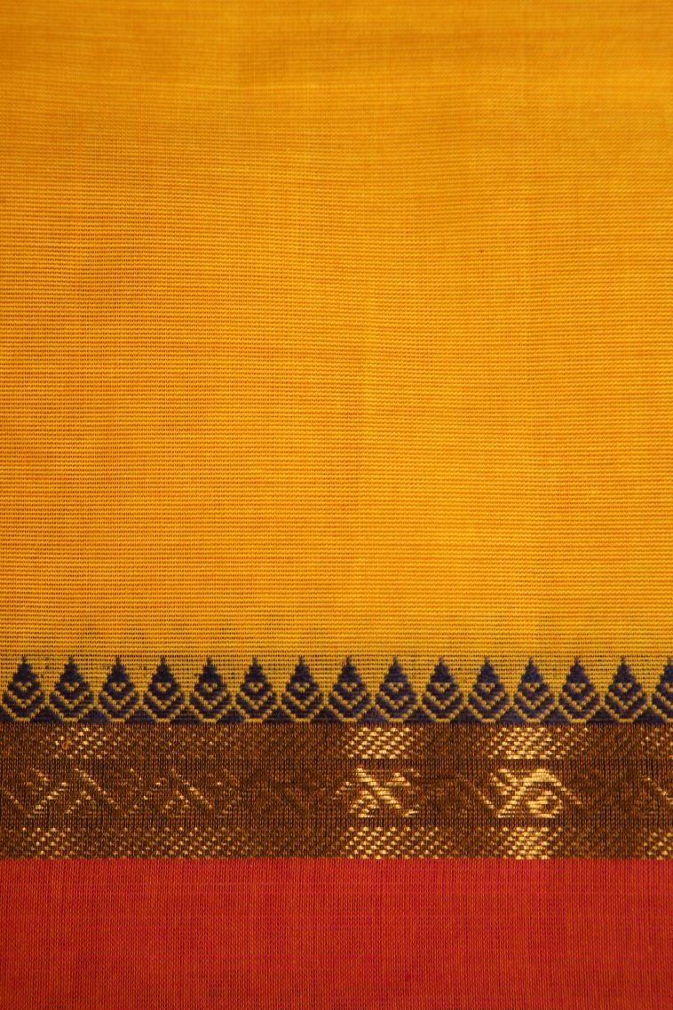 Merigold Orange Chettinad Cotton Sarees with Gold Zari Plain view 3