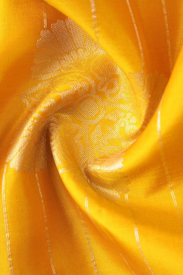 Lemon Yellow Soft Silk Saree with Copper Zari Floral Puttas view 4