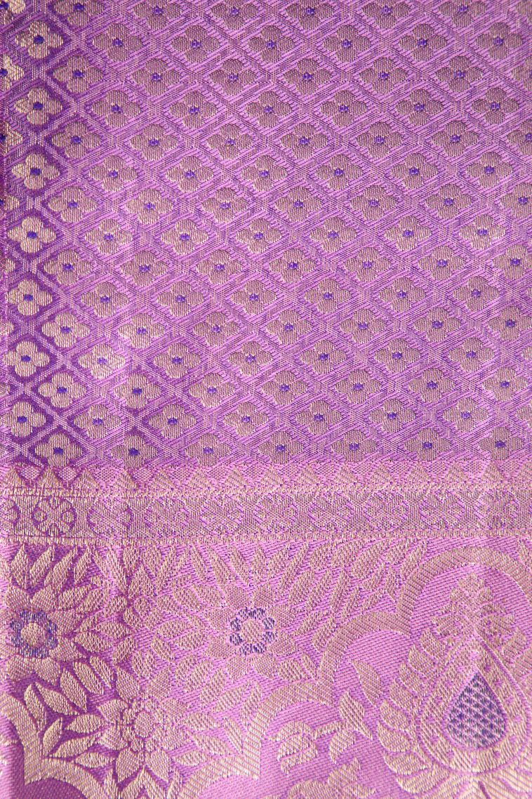 Indigo Blue Kanchipuram Silk Sarees with Gold Zari Neckless Pattern view 3