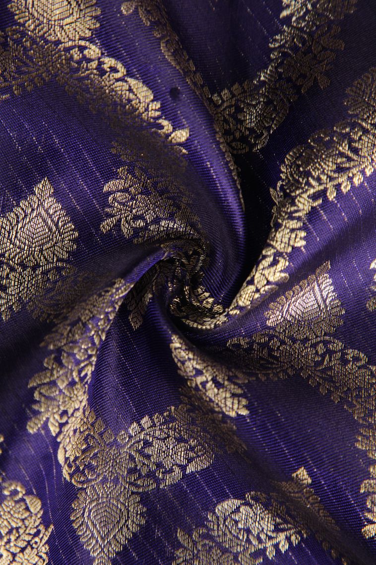 Indigo Blue Kanchipuram Silk Sarees with Gold Zari Neckless Pattern view 4