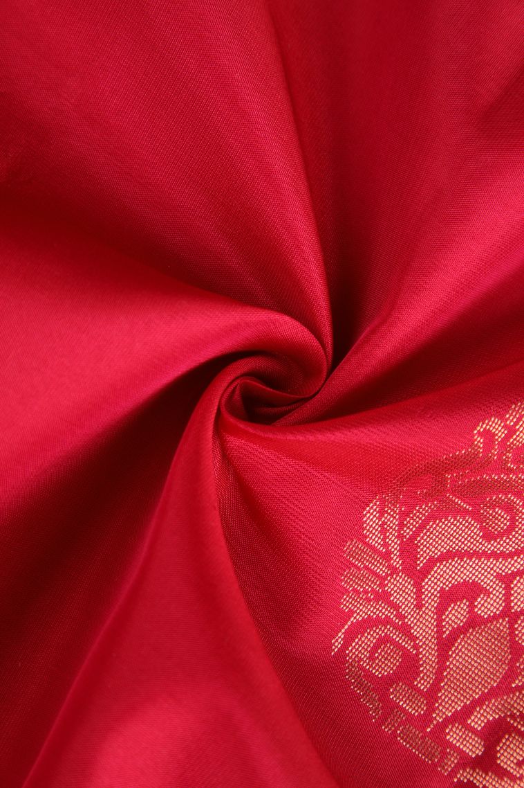 Candy Red Soft Silk Saree with Copper Zari Thilagam Puttas view 4