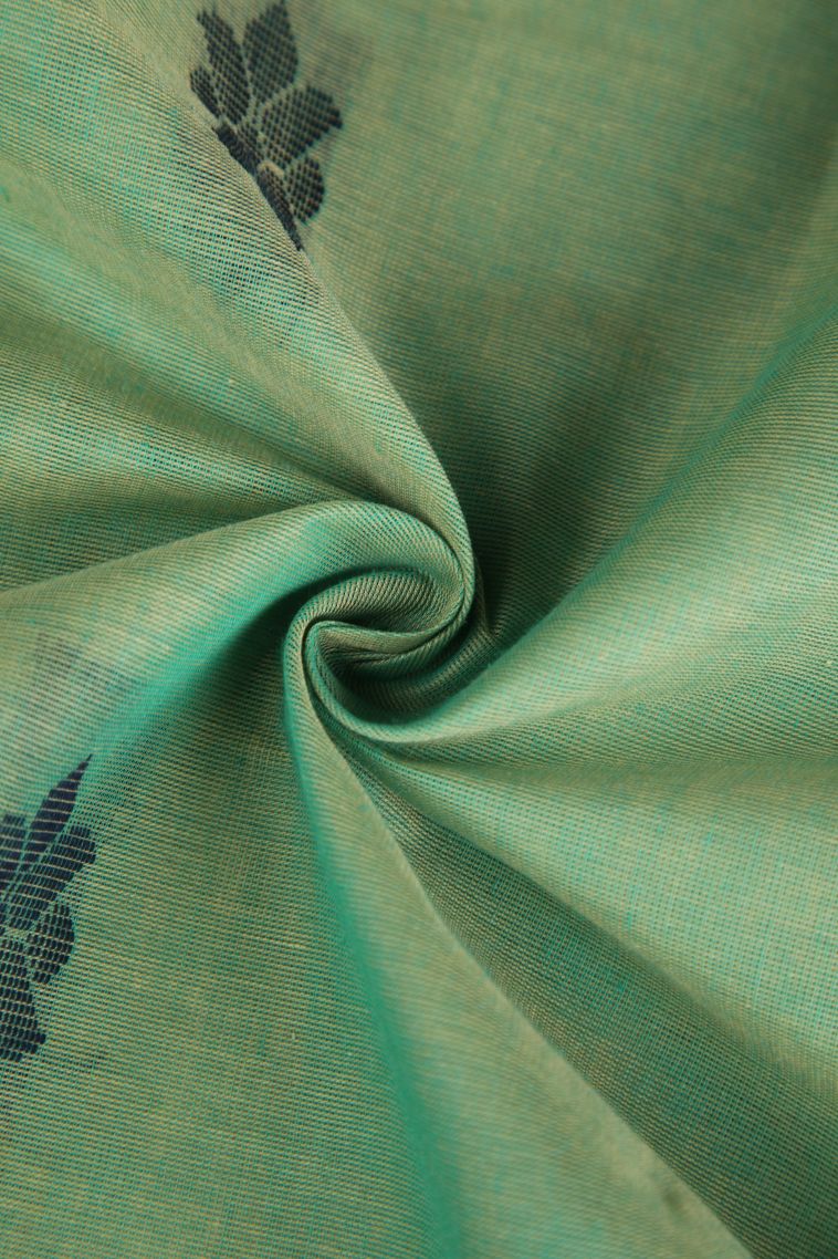 Mint Green Chettinad Cotton Sarees with Without Zari Zari Floral Puttas view 4