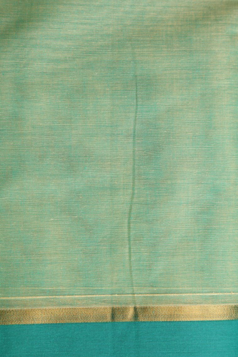Mint Green Chettinad Cotton Sarees with Without Zari Zari Floral Puttas view 3