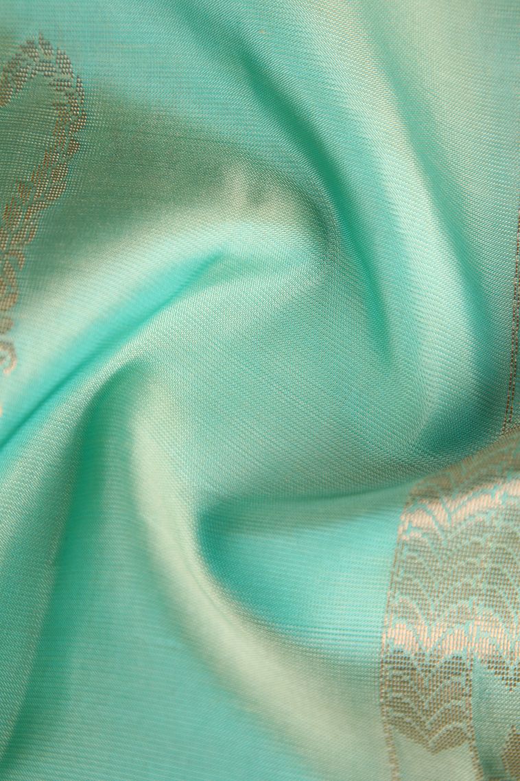 Mint Green Soft Silk Saree with Copper Zari Buttis (small Dots Or Motifs) view 4