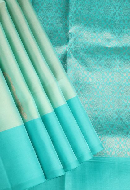 Mint Green Soft Silk Saree with Copper Zari Buttis (small Dots Or Motifs)