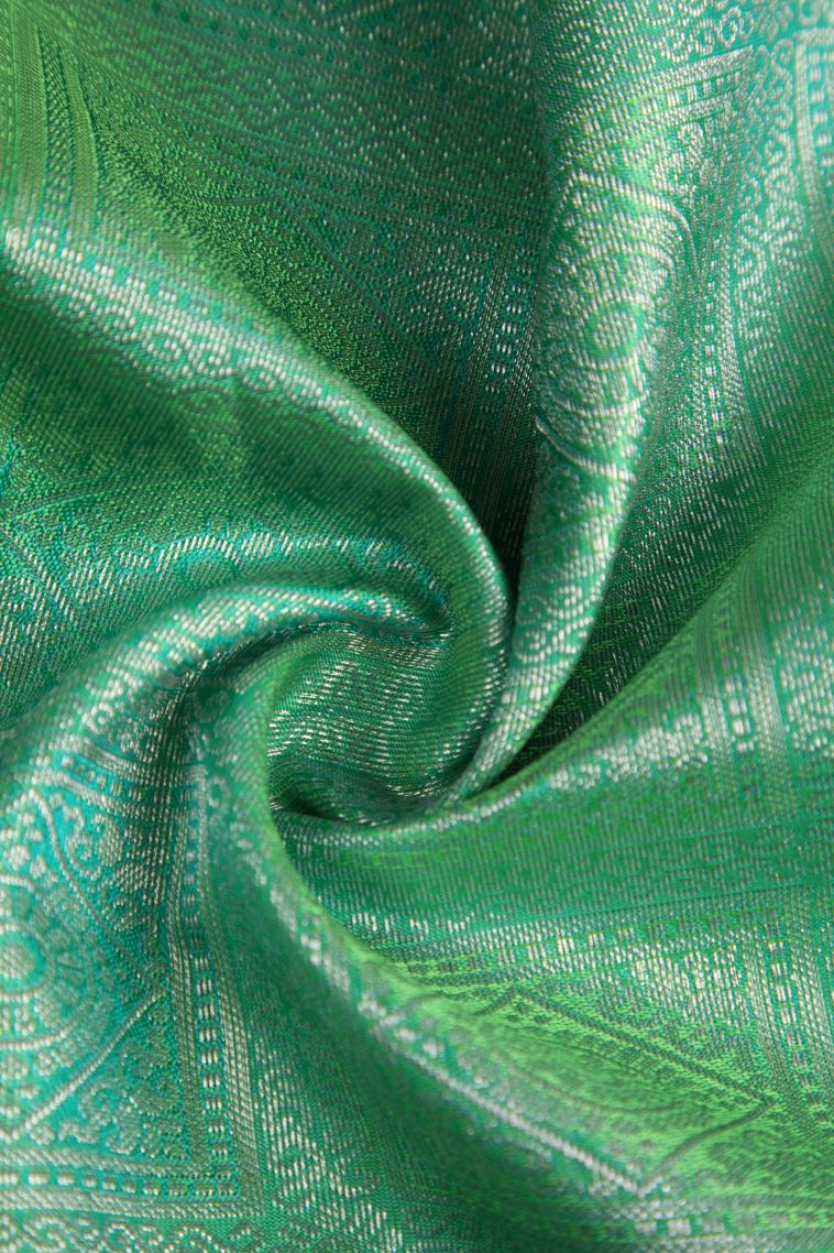 Mint Green Soft Silk Saree with Silver Zari Checks view 4