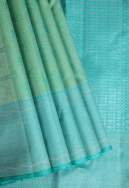 Mint Green Soft Silk Saree with Silver Zari Checks