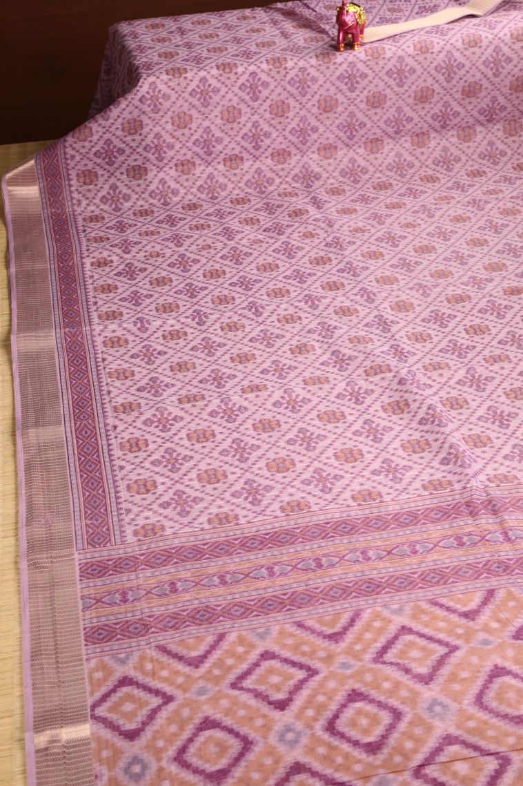 Lean Pink Tussar Cotton Sarees with Gold Zari Floral Patterns view 2
