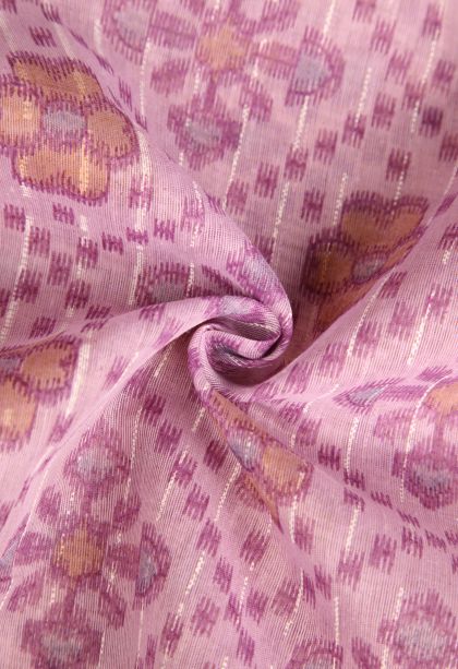 Lean Pink Tussar Cotton Sarees with Gold Zari Floral Patterns