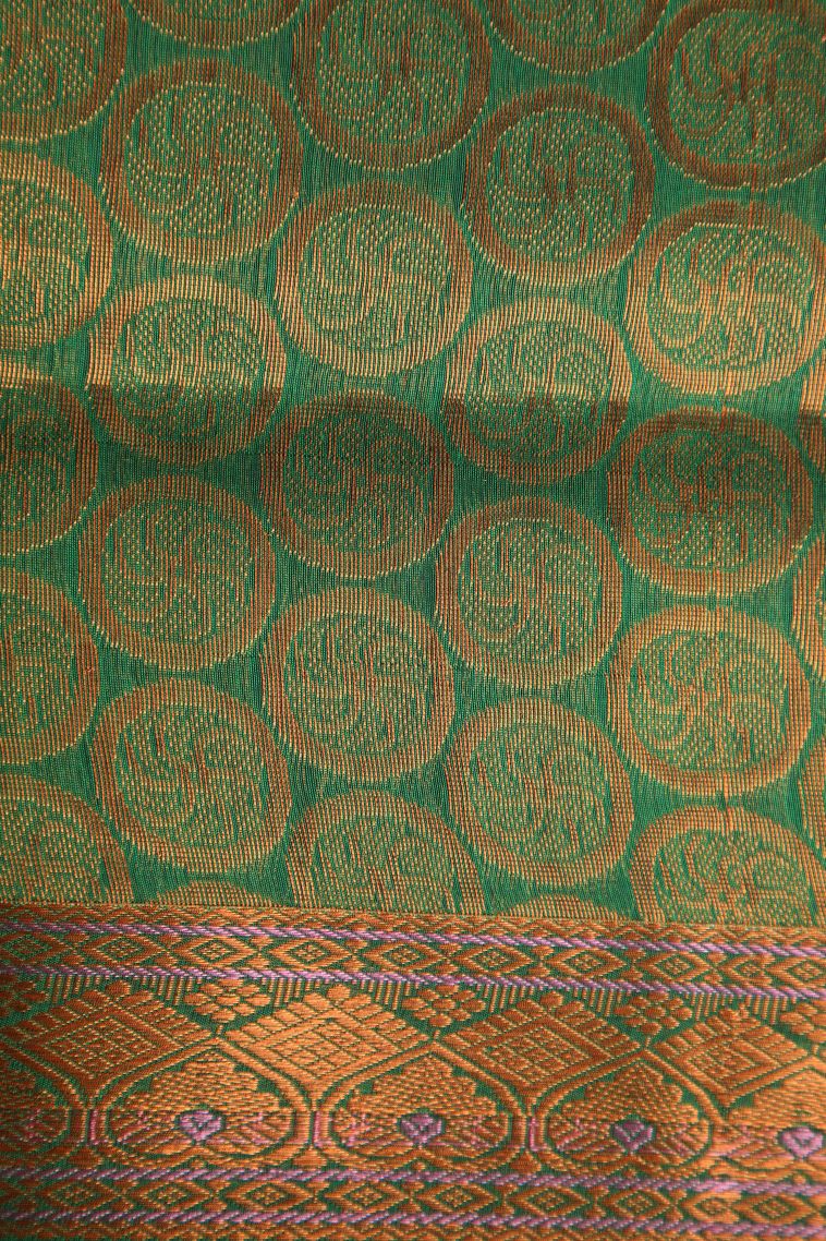 Magenta Purple Silk Cotton with Gold Zari Thilagam Puttas view 3