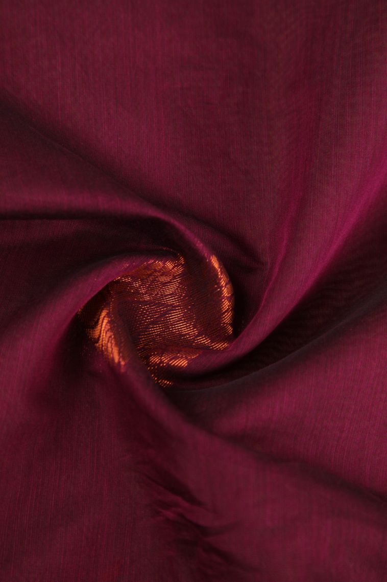 Magenta Purple Silk Cotton with Gold Zari Thilagam Puttas view 4