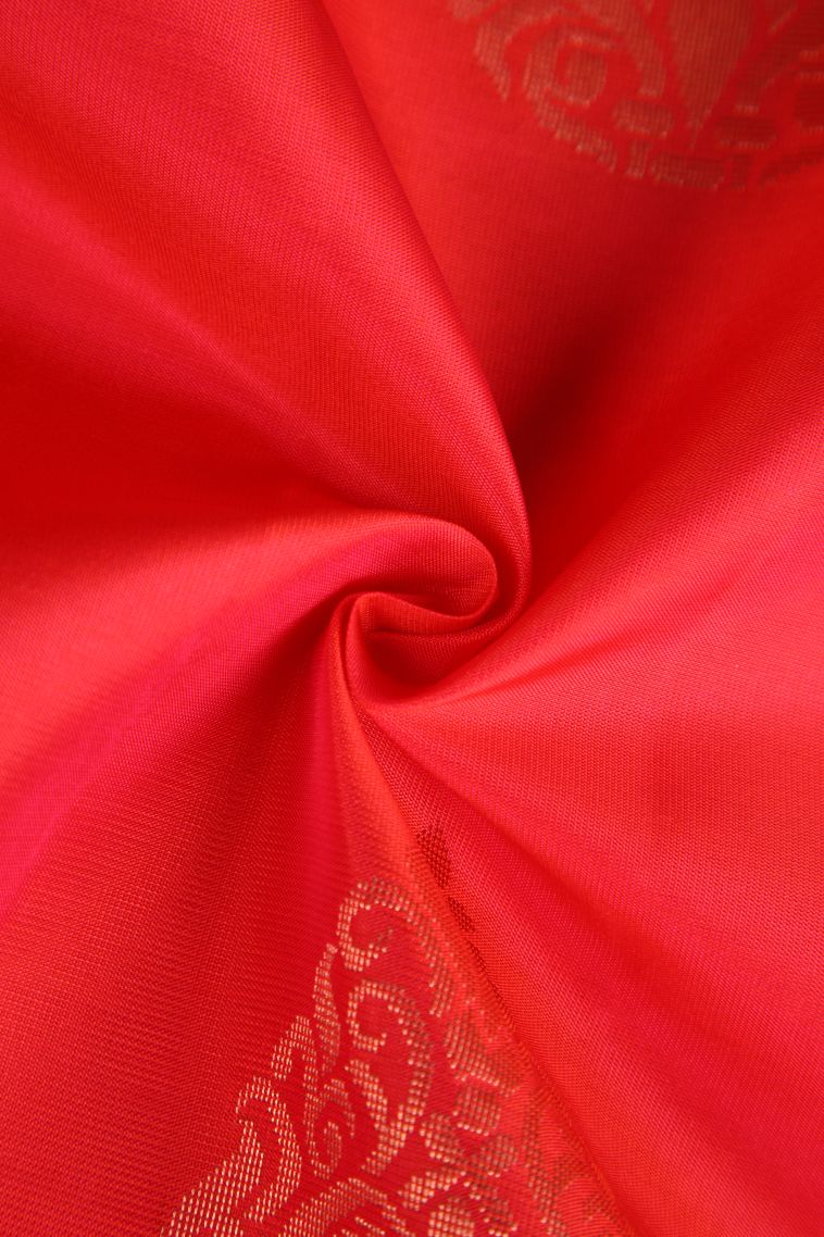 Rose  Red Soft Silk Saree with Copper Zari Floral Patterns view 4