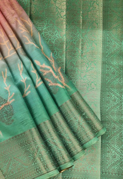 Rose Pink Tussar Saree with Antic Zari Thilagam Puttas