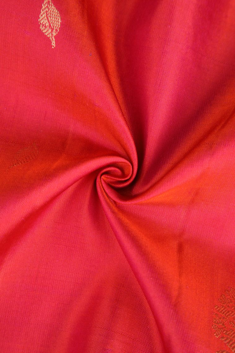 Strawberry Pink Soft Silk Saree with Gold Zari Mango Puttas view 4