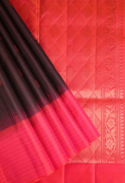 Rock Black Soft Silk Saree with Copper Zari Floral Patterns